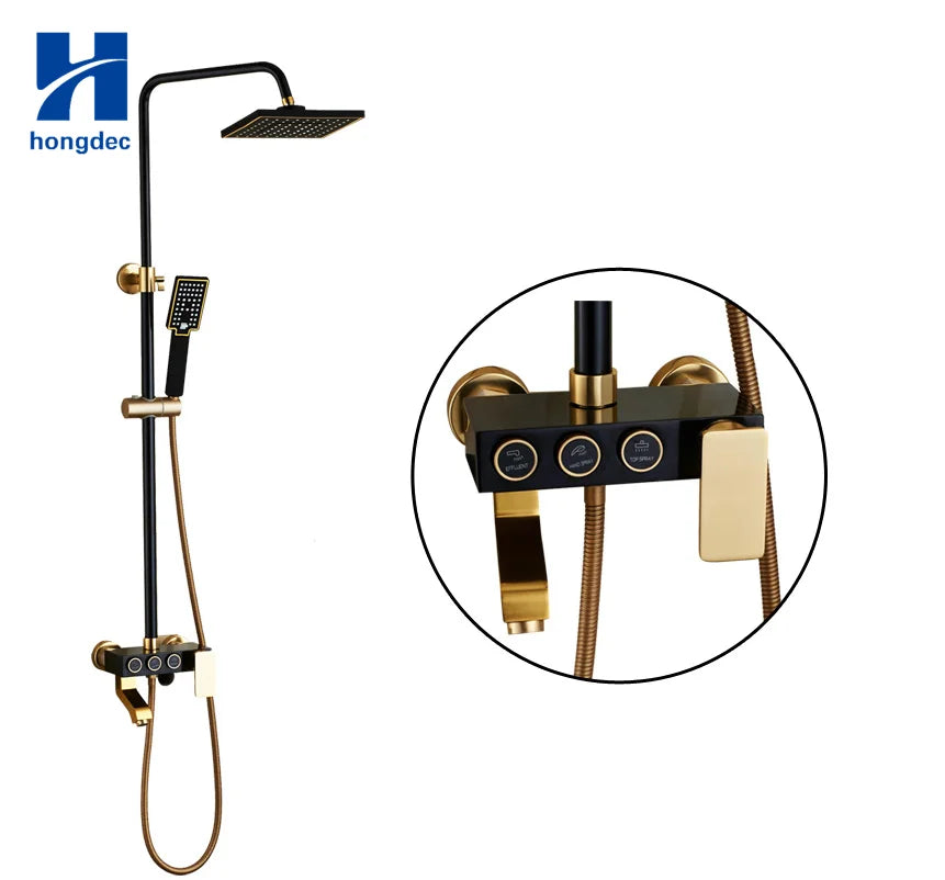 Black Gold Bathroom Rainfall Shower Set 3 Function Shower Combo