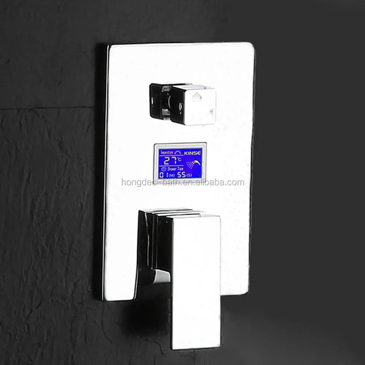 Digital Display Thermostatic Hotel Shower System 20 Inch Ceiling Mounted Rainfall LED Shower Set Modern Bathroom Mixer Ceramic
