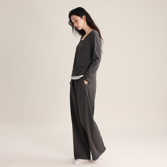 Super Soft Women's Pullover Fake Two-piece Spliced Pajamas