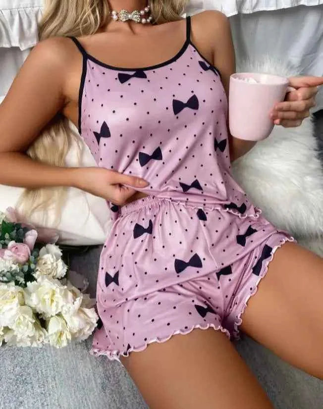 Women's Pajama Set Pajamas T-Shirts Shorts Pink Heart-Shaped Print Round Neck T-Shirt Ice Silk Top Comfortable Casual Summer 