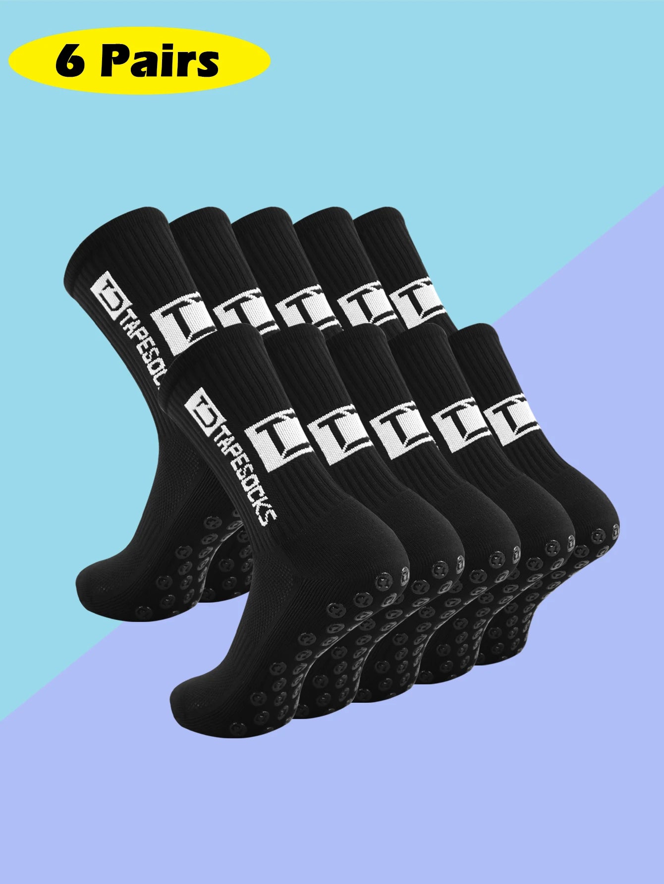 6 pairs of football socks sports socks men's mid-calf socks silicone non-slip dot socks basketball yoga socks