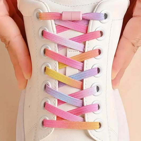 No Tie Shoe Laces Colorful Buckle Shoelaces Pearl Light Colorful Fashion Without Ties Elastic Laces Sneaker Kids Adult Widened