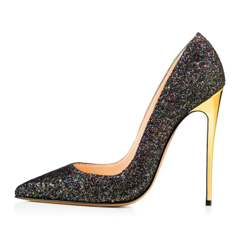 Women's Sexy Classic Glitter Bridal Shoes — Pointy Toe 12cm High Heels Stiletto Pumps - Shoppiline