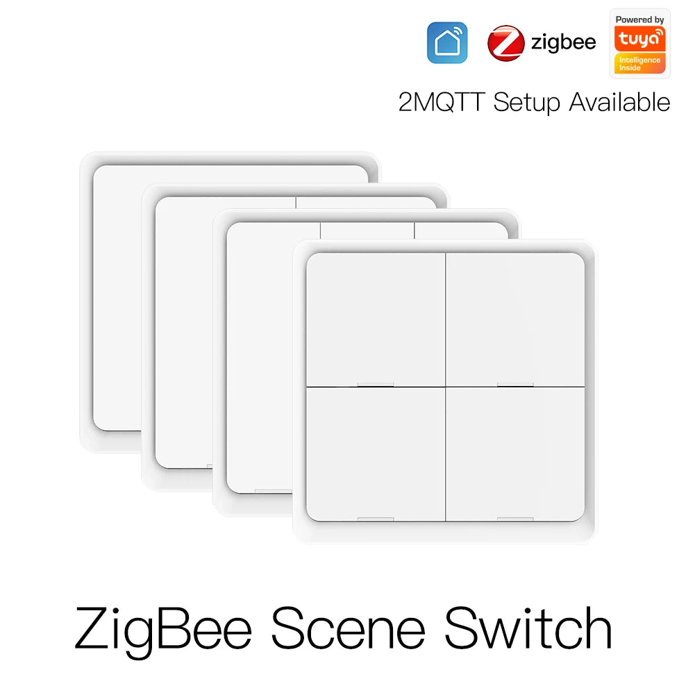 MOES 4 Gang Tuya ZigBee Wireless 12 Scene Switch Push Button Controller Battery Powered Automation Scenario for Tuya Devices