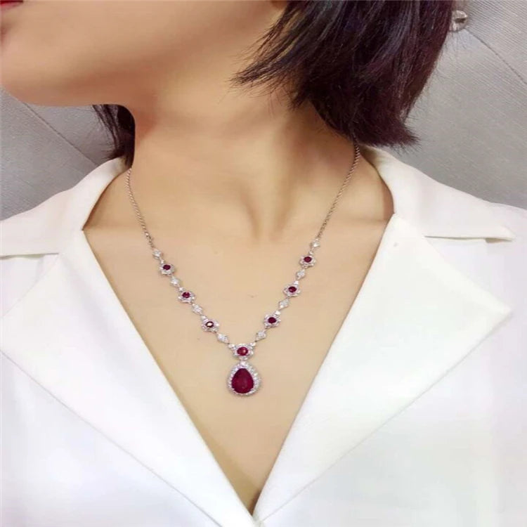 Indian Jewelry Gold 18k Gold South Africa Real Diamond Natural Ruby Necklace for Women Fashion Jewelry Set - Shoppiline