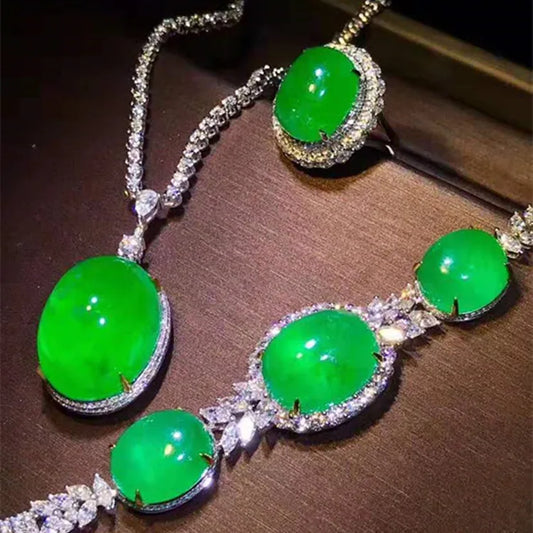 18k Gold Women Wedding Stone Jewelry Wholesale Colombia Natural Green Emerald Necklace Pendant Bracelet Ring Set - Shoppiline