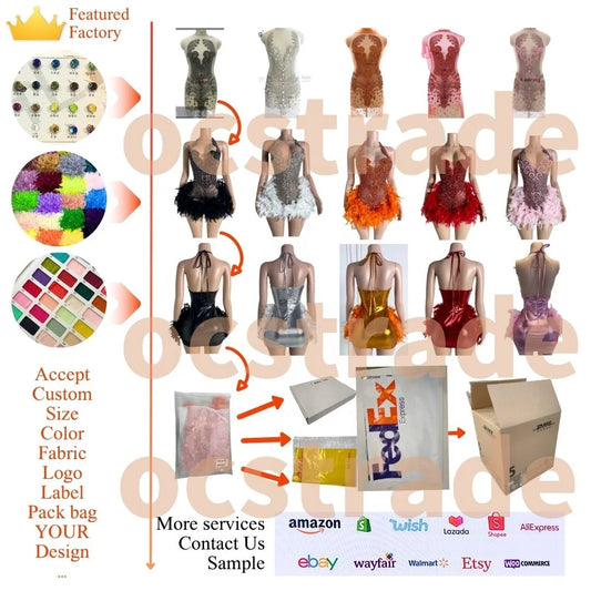 Ocstrade Fashion Night Club Wear Dress Rhinestone Sexy Women Clothing Halter Club Elegant Sparkly Crystal Dresses for Party - Shoppiline