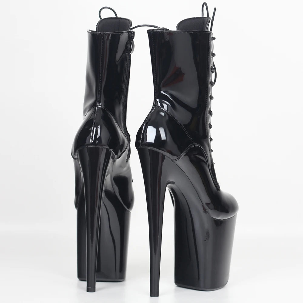 JIALUOWEI INS Style 20CM Extreme High Heels Platform Boots Lace Up Sexy Pole Dancing Ankle Boots Side Zip 5-12