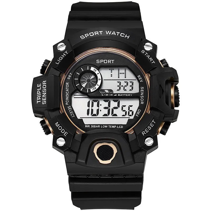 Mode Herrenuhr Sportliche elektronische Armbanduhr Großes Zifferblatt Multifunktional Wasserdicht Leuchtend Alarm Kinder Militäruhr für Herren