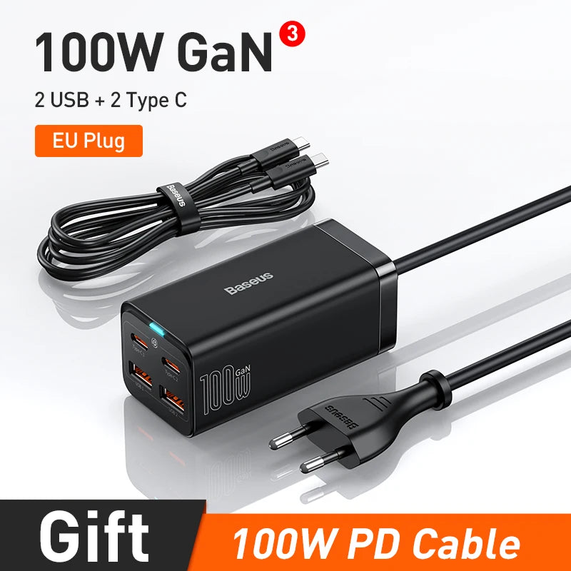 Baseus GaN3 100/ 65W Desktop Charger Quick Charge QC 3.04.0 USB C Type C Phone Charger For iPhone15 Huawei Xiaomi MacBook Laptop - Shoppiline