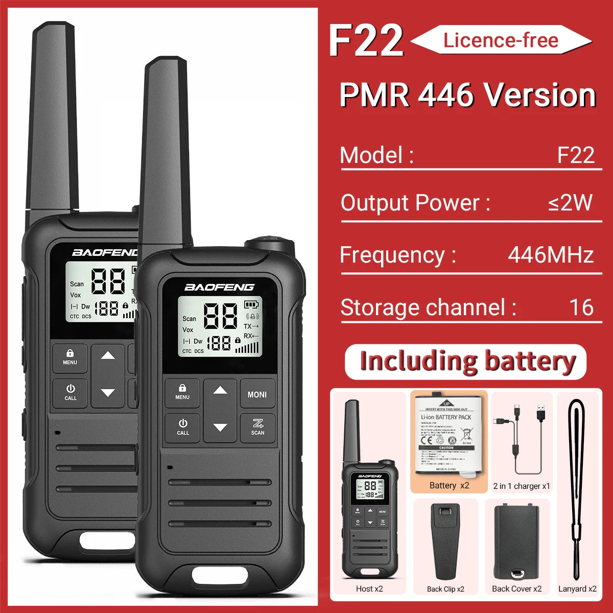 2pcs Baofeng F22 Mini Walkie Talkie PMR Long Range Rechargable Portable Kids Two Way Radio Type-C Charger for Camping Trip - Shoppiline