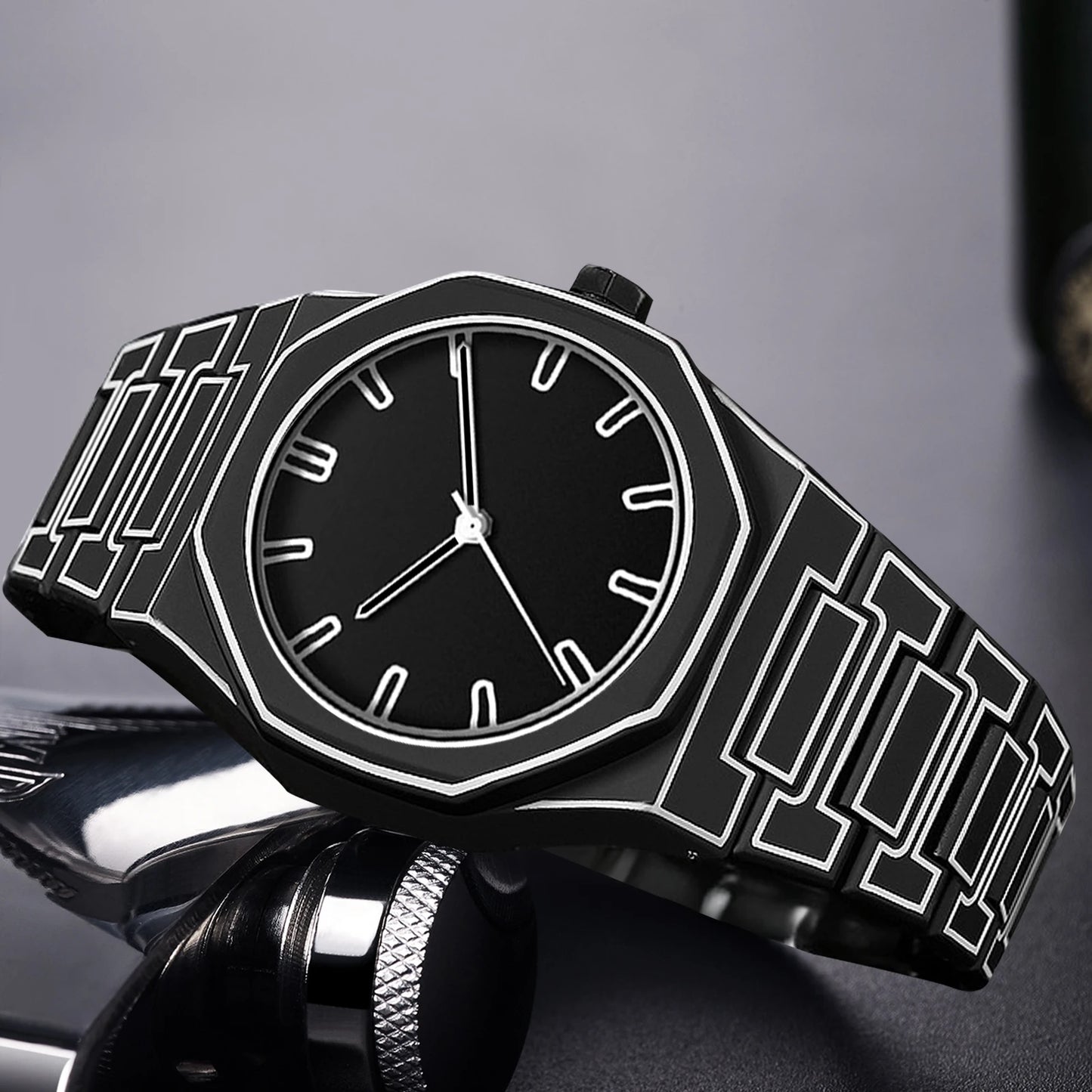 2025 Neue kreative Herren-Silikonuhr VA VA VOOM Marke Quarzuhrwerk Kreative Linien Freizeit Outdoor Sport Schwarz Armbanduhren