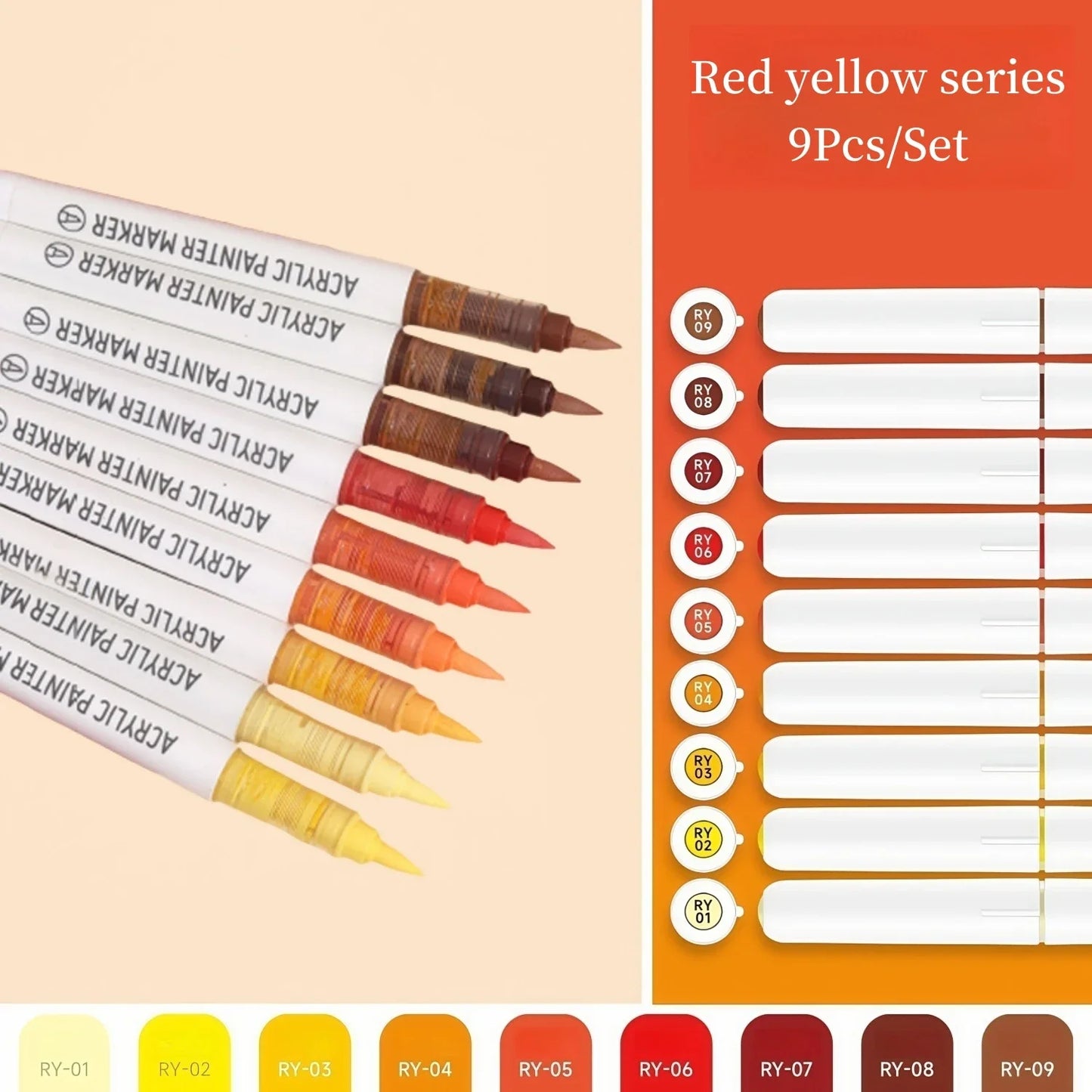 Acryl-Farbmarker, 9/36/63/81 Stück Acryl-Farbmarker-Set mit weicher Pinselspitze, für Felsmalerei, Keramik, Holz, Leinwand, Glas