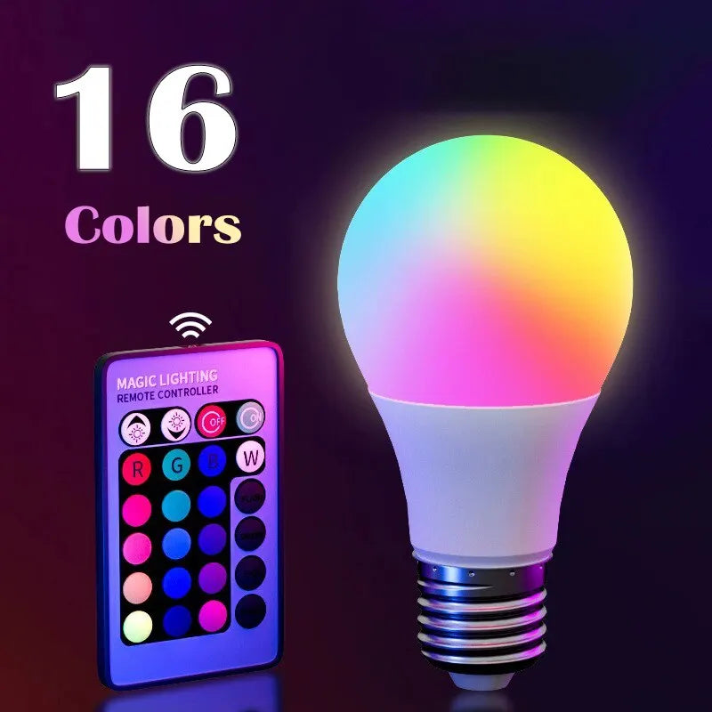 NEW E27 16 Colors RGB Bulb LED Multicolor Bulb Household Lighting Dimmable 24 Key Remote Control Smart Lamp Atmosphere Light
