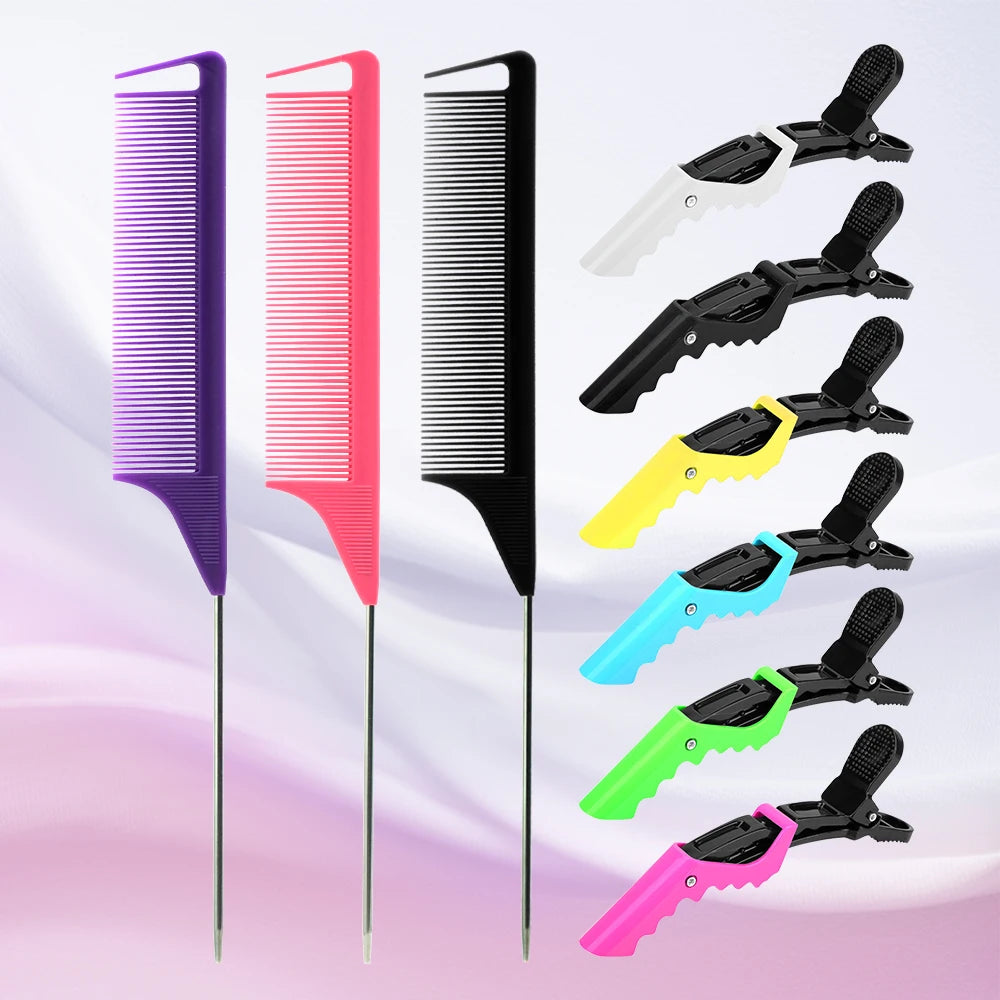 Pro Spitzschwanz Salon Friseur Haarstyling Antistatischer Kamm Haarbürste Stahlnadelstift Stielkamm Friseurzubehör