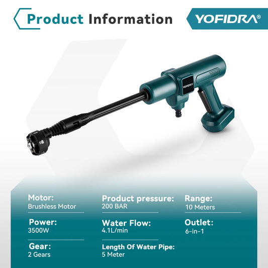 YOFIDRA 200Bar Brushless Electric High Pressure Washer Water Gun 6IN1 Cordless Car Washer Cleaning Garden For Makita Battery Pin - Shoppiline