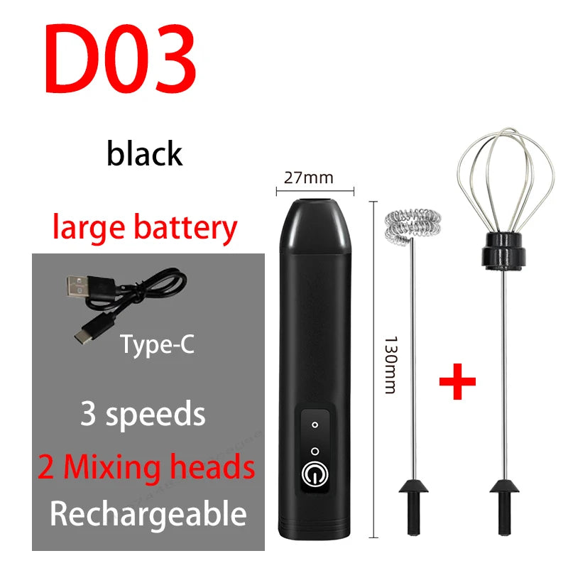 HOT Electric Milk Frother + Egg Beater Wireless Type-C Charging 3 Speeds Mini Handheld Foam Maker Coffee Whisk Cooking Tools