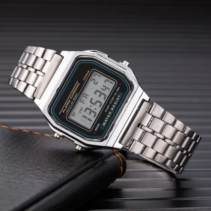 Luxury LED Digital Men's Watch Stainless Steel Electronic Wristwatch Simple Business Gold Silver Reloj Hombre