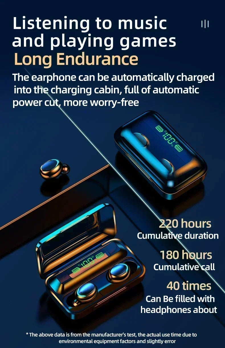 New TWS Bluetooth Headphones 9D Stereo High Bass Sport Earphones Handfree Touch Control Tws Wireless Earbuds Waterproof Headset