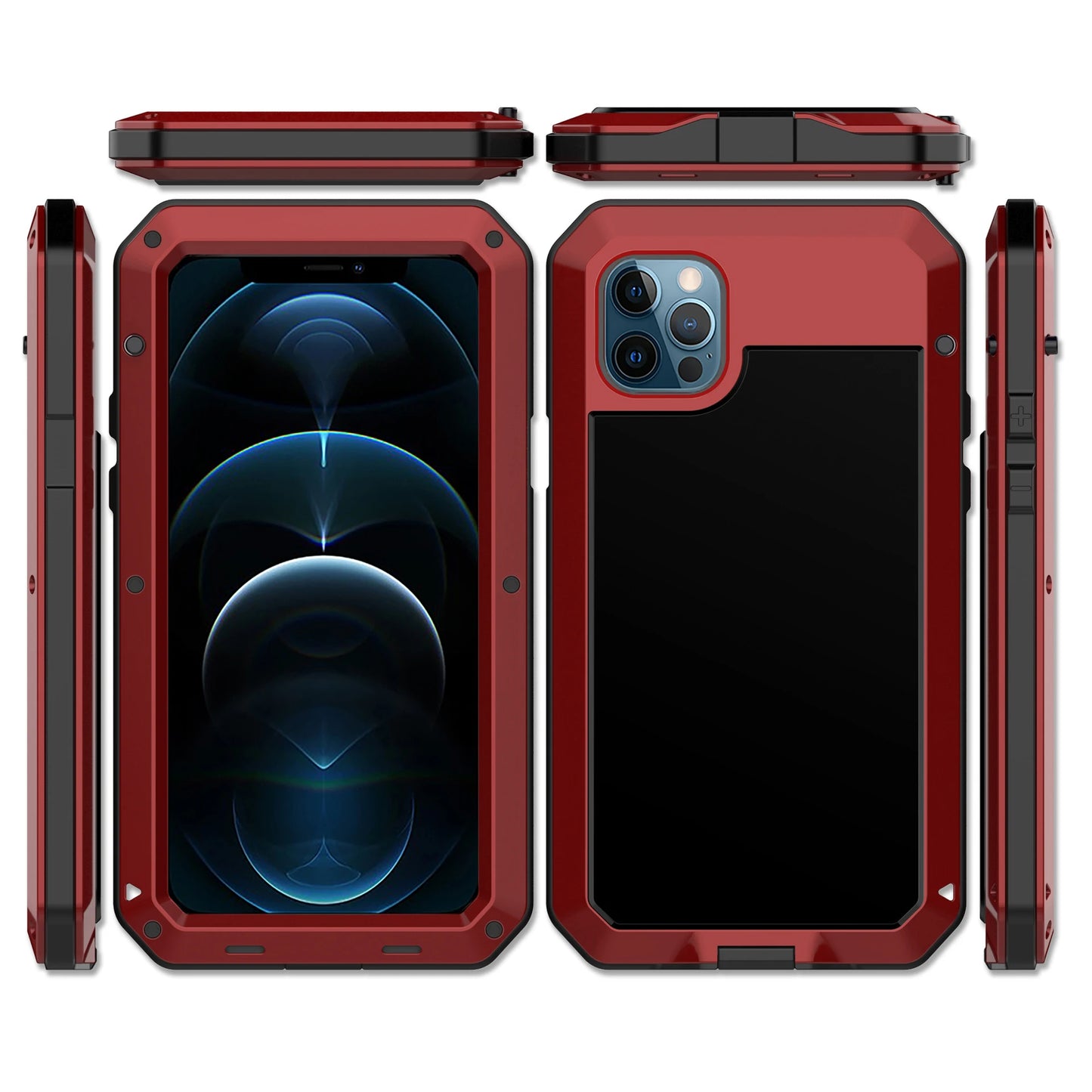 Heavy Duty Protection Armor Metal Aluminum Case for iPhone 16 15 14 13 12 mini 11 Pro 7 8 Plus XS Max XR SE 16e Shockproof Cover - Shoppiline