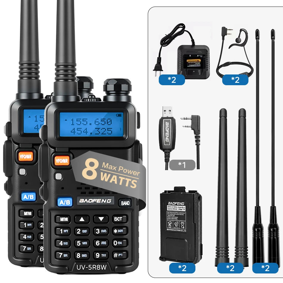 1/2PCS BaoFeng UV-5R 8W Tri-Power Walkie Talkie High Power Dual Band Long Range 128 CH Portable Handheld UV 5R Ham Two Way Radio - Shoppiline