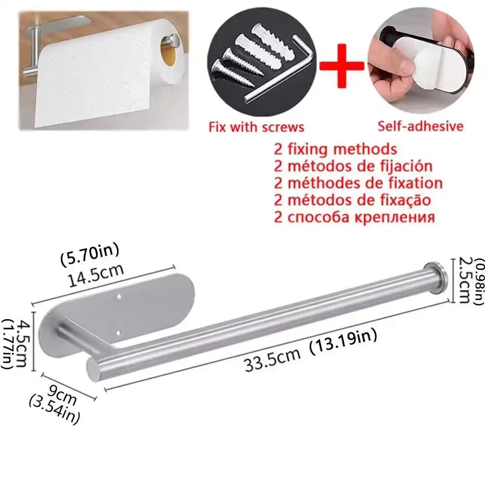 Kitchen Paper Towel Holder Adhesive Tissue Hanger Toilet Roll Paper Dispenser Cabinet Storage Napkin Rack Bathroom Accessories - Shoppiline