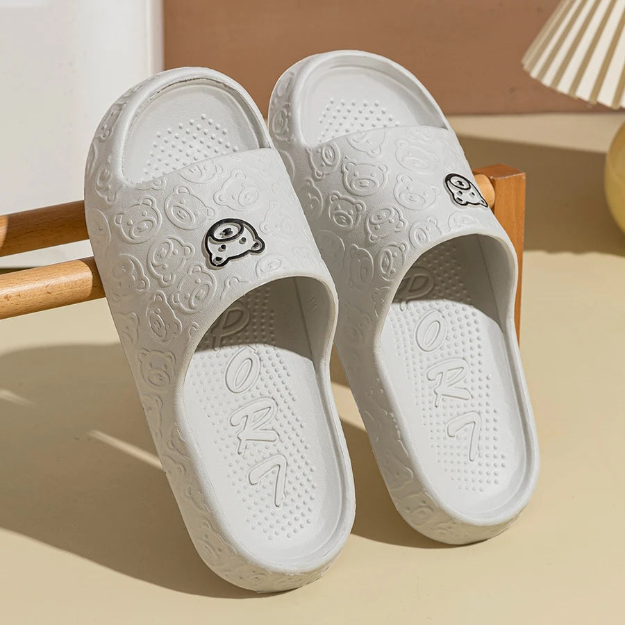 Rafford Bear Print Slides Soft Non-Slip Quick-Dry Unisex Sandals for Home Bathroom Dorm Couples Summer Shoes