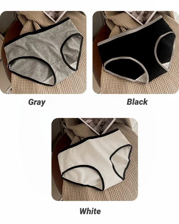 3Pcs Cotton Women'S Panties Triangle Sports Style Minimalist Girls' Underwear Mid Waist White Black