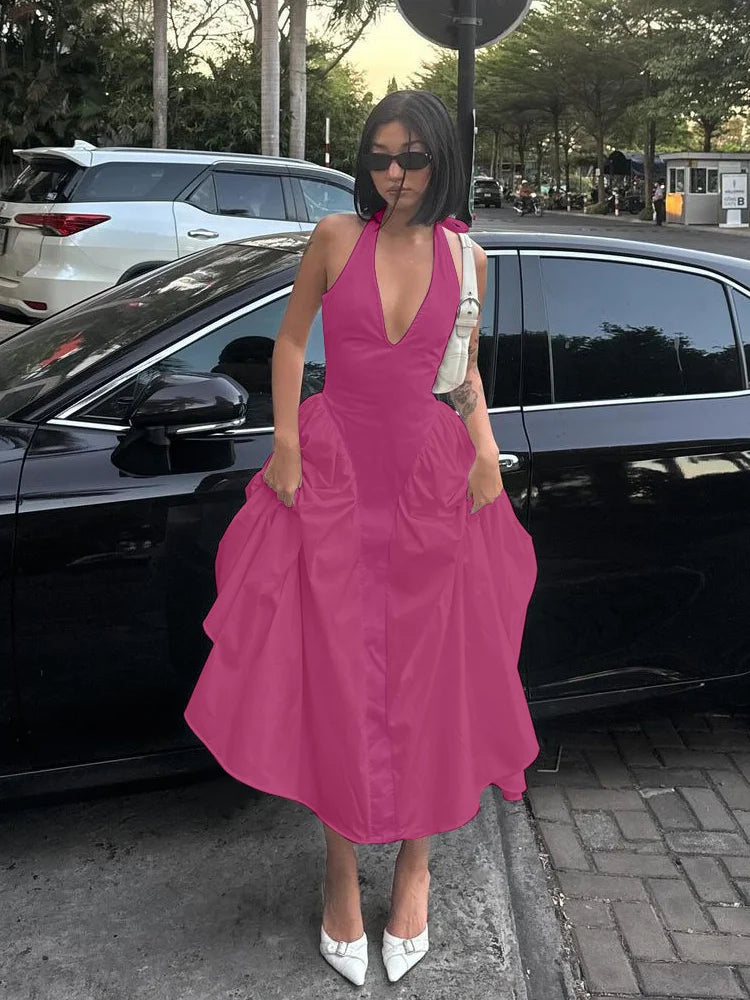 Ladies Summer Evening Party New Fashion Dress Women Sleeveless Backless V-Neck Sexy Birthday Long Dresses 2025 Woman Streetwear