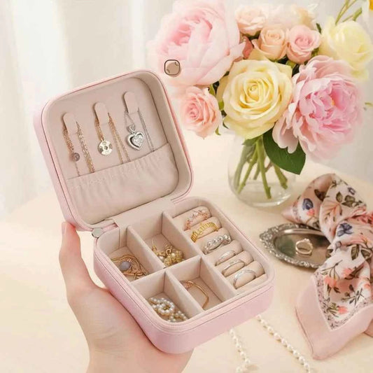 Solid Color PU Leather Material Jewelry Storage Box Travel Earrings Necklace Ring Organizer Case For Travel