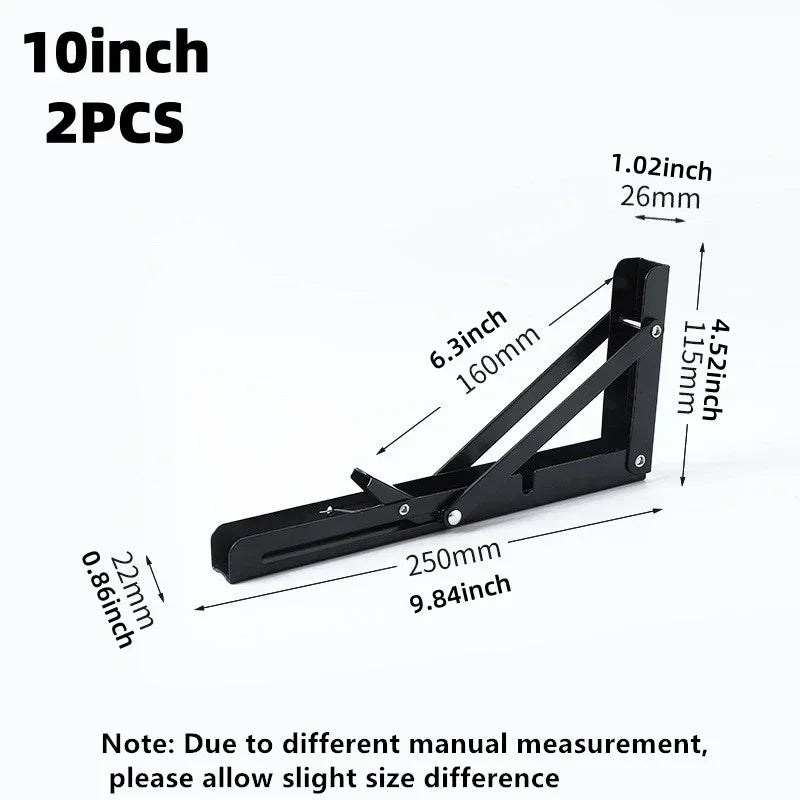Heavy‑Duty Folding Triangle Shelf Brackets – Stainless Steel Wall Mount Supports, Space‑Saving Fold Flat, Rust‑Proof