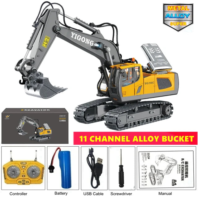 4WD Remote Control Excavator 4x4 Alloy Dump Truck Bulldozer Radio Model RC Car Construction Vehicle Toy Children Kids Gifts - Shoppiline