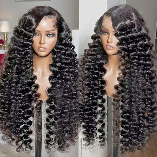 High Density Loose Deep Wave Lace Frontal Wig 30 40 Inch Lace Front Brazilian Curly Wigs 13x6 Hd Lace Frontal Black Human Hair