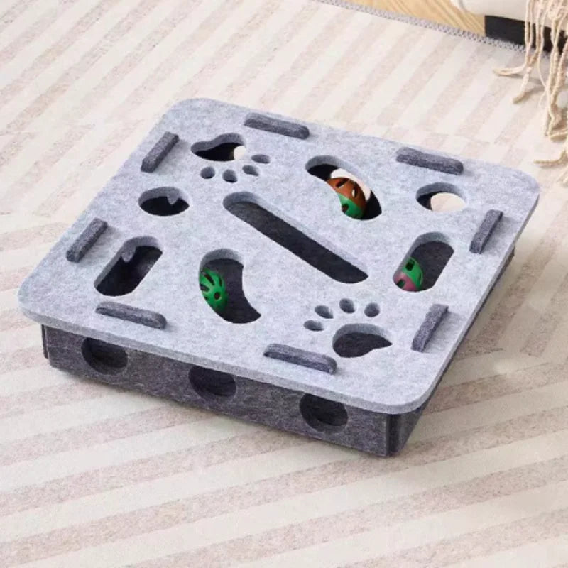 Pet Cat Puzzle Maze Holes Toys Felt Box With Bell Ball Kitten Playing Toys Interactive Funny Cat Supplies