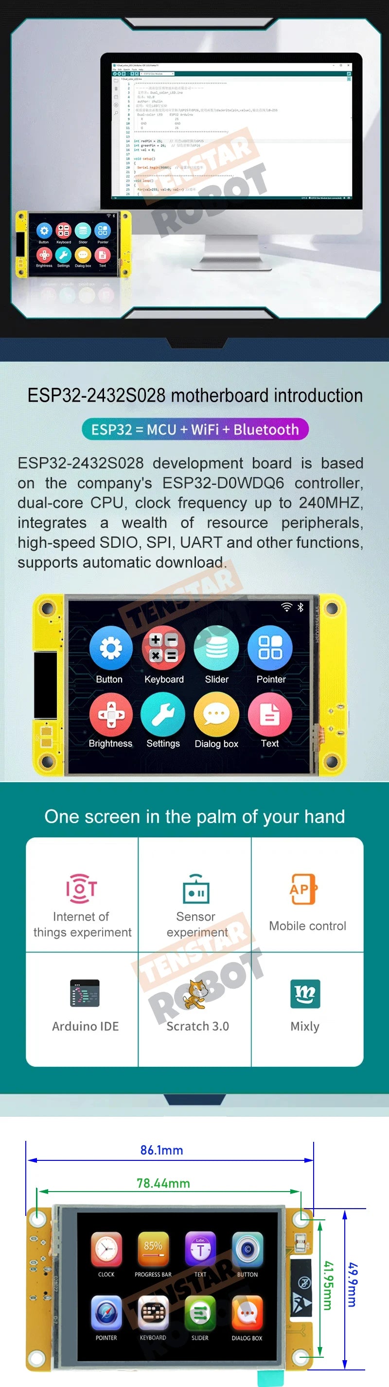 TENSTAR ESP32 LVGL WIFI&Bluetooth Development Board 2.8 "240*320 Smart Display Screen 2.8inch LCD TFT Module With Touch WROOM - Shoppiline