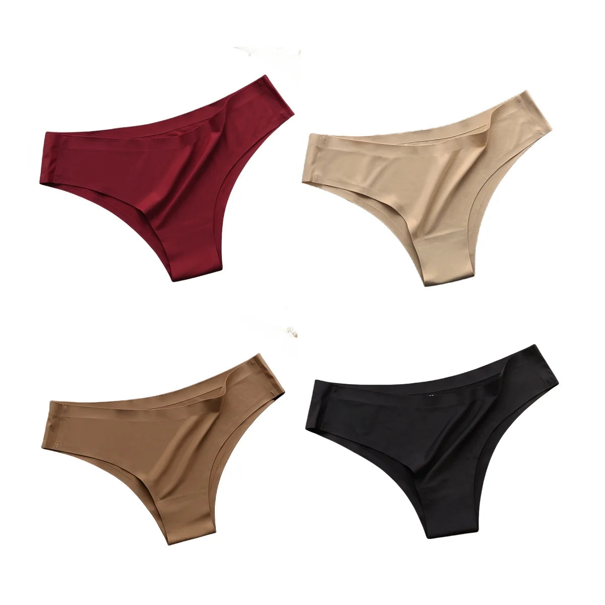 4PCS/Set Seamless Brazilian Panties Women's Sexy Lingerie Cool Ice Silk Low Waist Briefs Soft Solid Ultra-thin Bikini Underwear