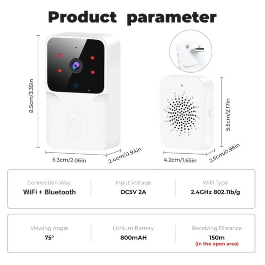 HD WiFi Video Doorbell Low Power Rechargeable Night Vision Smart Security Door Bell 1‑to‑1 Home Intercom - Shoppiline