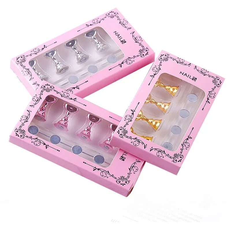 5pcs/Pack Chess Magnetic Nail Holder Practice Display Stand Gold Silver Rose-Golden Showing Shelf Gel Polish Display Stand Tools