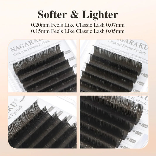 NAGARAKU Flat Split Tips Soft Natural Charcoal Ellipse Extension Supplies Brown Black Grey Light Black