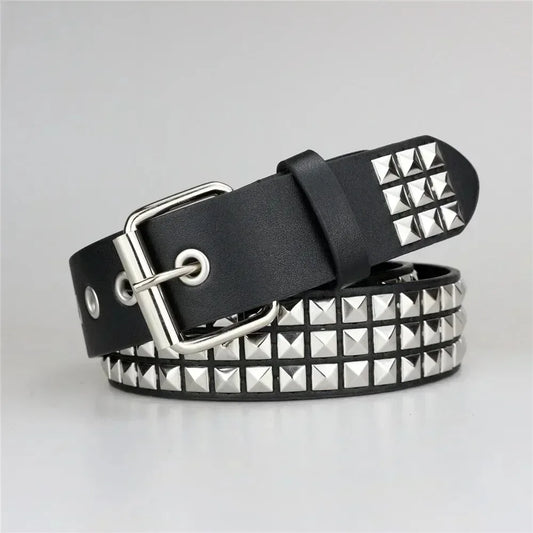 2026 New Square Bead Rivet Belt Metal Pyramid Belt Men and Women Punk Hardware Jeans Belt Y2K Belt Designer Belt Women's Belts