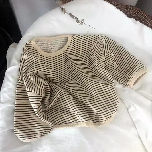 Lawadka Coton Vêtements pour enfants T-shirts à manches longues Rayé Bébé Garçon Fille Hauts Décontracté Enfants T-shirt Automne Printemps Tee 1-8T