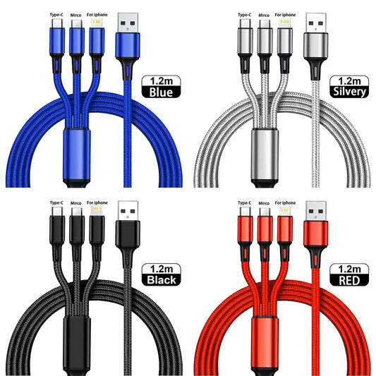 3-In-1 / 4-In-1 USB Cable Type C Usb Micro For iphone Samsung Huawei Xiaomi Multi Port Multiple Charging Wire