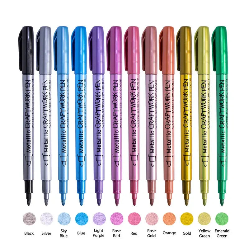 12 Colors Brush Metallic Paint Markers Pens for Rock Painting Stone Ceramic Wood Fabric Pebbles Scrapbook Journals Photo Albums