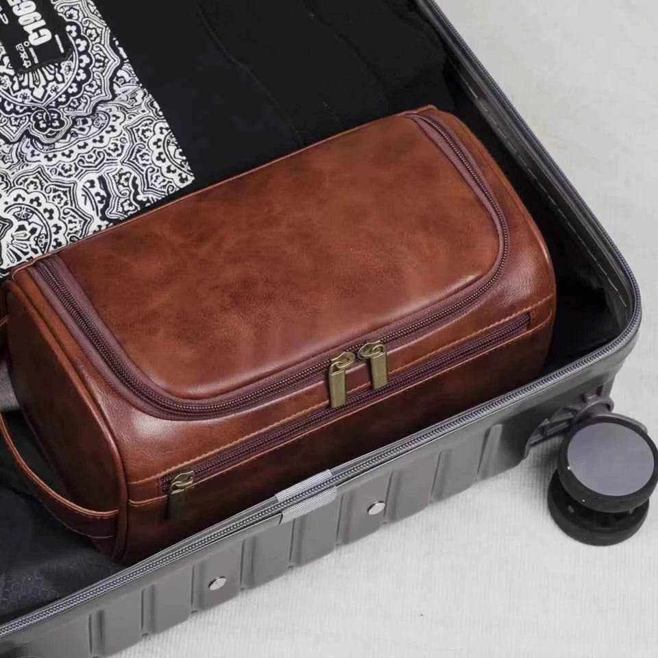 Large Leather Toiletry Bag Hanging Dopp Kit for Men Women Waterproof Wash Bag Cosmetic Storage Bag Ideal for Traveling & Outdoor
