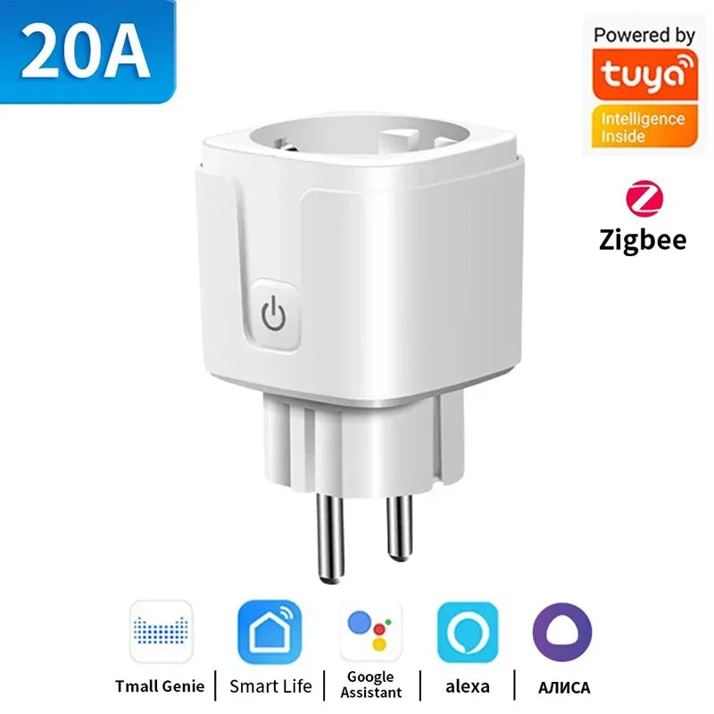 Tuya WIFI Smart Socket EU 16A/20A Wifi/Zigbee3.0 Smart Plug With Power Monitoring Smart HomeVoice Control Support Alexa