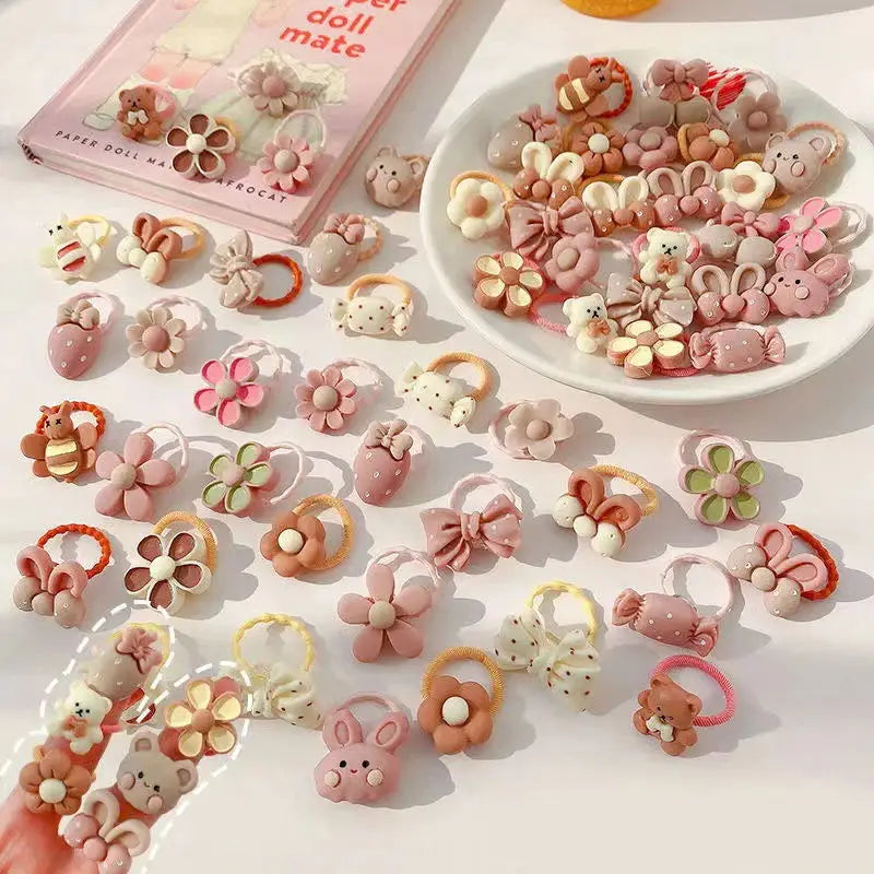 10/20/30/40/50Pcs Lot Cute Cartoon Bear Bunny Girl Elastic Rubber Band Headdress Baby Children Hair Accessories