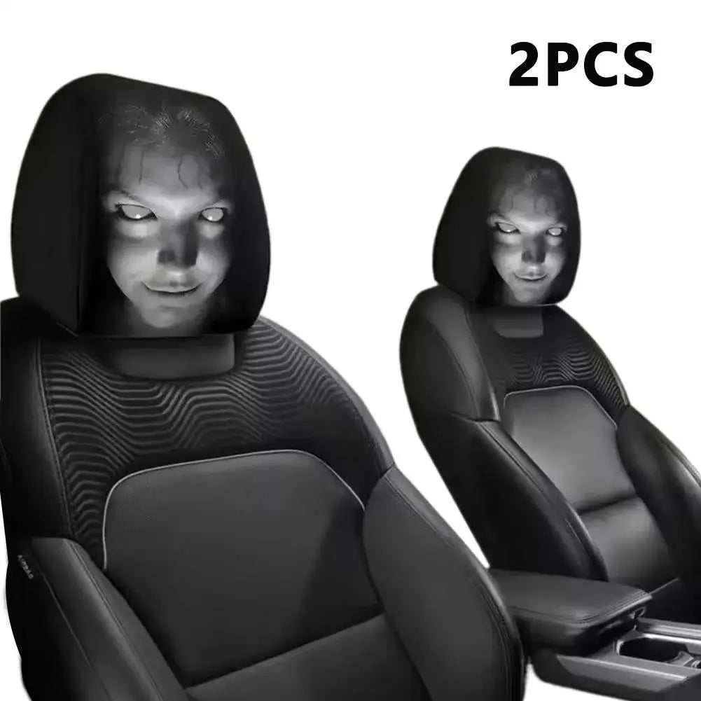 2pcs Smiley Face Printed Car Pillowcase Soft Comfortable Decorative Cushion Cover Auto Seat Headrest Washable Polyester Fabric