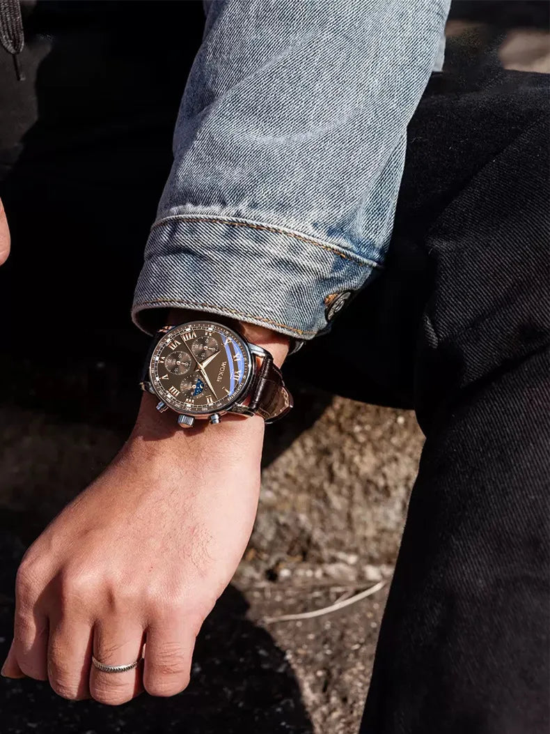 Fashion Leather Strap Men Business Watches Round Dial Male's Analog Quartz Wristwatch Reloj Hombre(Without Box)