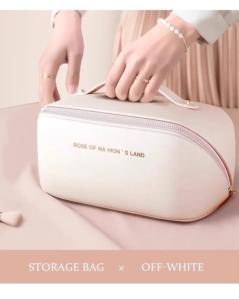 HOMEFISH Luxury Zipper Cosmetic Storage Case, Portable Travel Makeup Organizer Toiletry Bag for Women