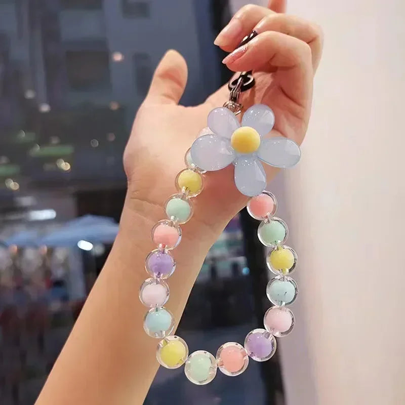 Handy Anti-Verlust Lanyard Schlüssel Kurz Handgelenk Anhänger Bunt Macaron Runde Perle Anhänger Damen Handkette Handy Lanyard